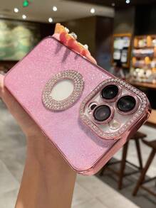 Full Cover Shiny Rose Gold Electroplated Rhinestone Studded Anti-drop Phone Case Compatible With Iphone - Rose Gold - View 2
