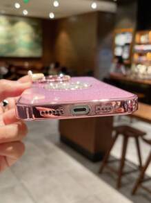 Full Cover Shiny Rose Gold Electroplated Rhinestone Studded Anti-drop Phone Case Compatible With Iphone - Rose Gold - View 5