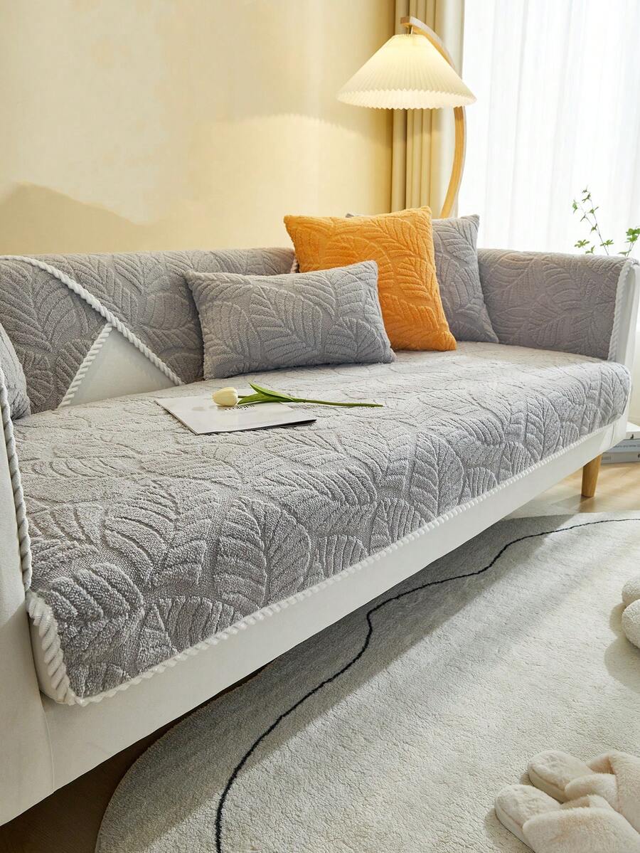 1pc Plush Universal Four Seasons Sofa Seat Cushion, Modern Style Anti-slip Sofa Pad, Suitable For L-shaped Sofas And 1/2/3/4 Seater Sofas In Living Room - Grey - View 1