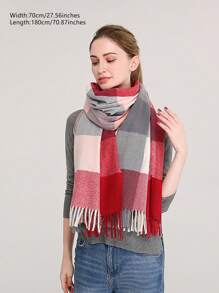 件女式加厚保暖防風聖誕格子披肩圍巾，附流蘇，適合正裝、日常穿著、通勤、旅行、街頭風格等。