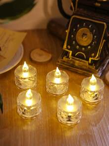 1入組 Led 電子蠟燭，迷你玫瑰圖案折射光環投影，溫暖的燈光，無焰蠟燭燈由電池供電，非常適合情人節、聖誕節、婚禮派對、家居裝飾和其他節日燭光設置 - 透明 - 查看 3