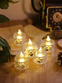 1入組 Led 電子蠟燭，迷你玫瑰圖案折射光環投影，溫暖的燈光，無焰蠟燭燈由電池供電，非常適合情人節、聖誕節、婚禮派對、家居裝飾和其他節日燭光設置 - 透明 - 查看 4