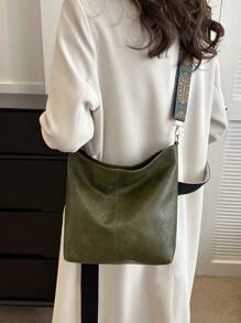 时尚欧美风格新款水桶包，女士大容量斜挎包 - 綠色 - 查看 10