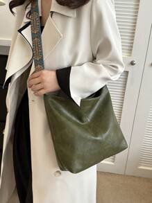 时尚欧美风格新款水桶包，女士大容量斜挎包 - 綠色 - 查看 9