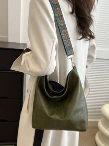 时尚欧美风格新款水桶包，女士大容量斜挎包 - 綠色 - 查看 7