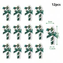 圣诞节拐杖糖挂饰糖果棒棒糖圣诞树装饰塑料扭曲拐杖饰品圣诞节工艺品室内室外装饰 - 7cm綠燙金拐杖+蝶結 - 查看 2