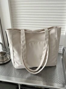 字母图案大容量女士手提包，学生手提包，多个隔层，非常适合海滩、学校、工作和日常使用 - 白色 - 查看 2