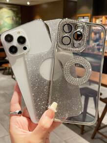 1pc Electroplated Gradient Silver Diamond-Studded Phone Case Compatible With IPhone - Silver - View 4