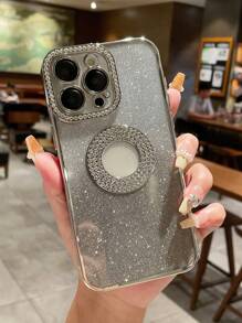 1pc Electroplated Gradient Silver Diamond-Studded Phone Case Compatible With IPhone - Silver - View 3