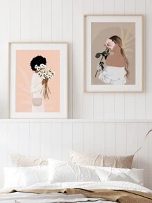 簡潔、清新、現代、抽象女性海報藝術畫,適用於無框牆壁裝飾 - 彩色 - 查看 4