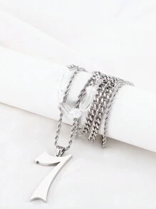 1 件炫酷時尚不銹鋼大號 7 吊墜兩層項鍊適合男士派對佩戴