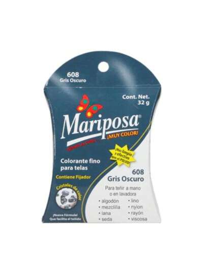 COLORANTE DE TELAS CRISTALES 32 G 608 GRIS OSCURO MARIPOSA 34878