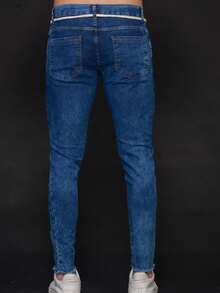 Men Jeans - 深色水洗藍 - 查看 2