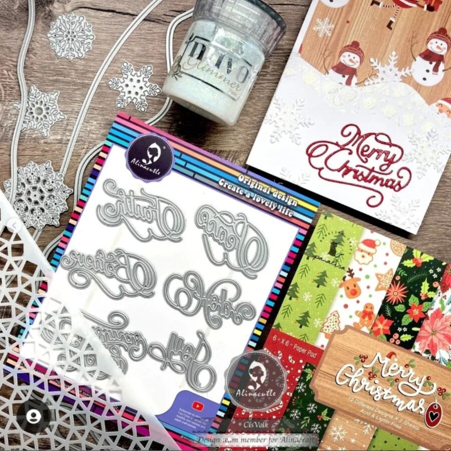 Alinacutle 6入組聖誕快樂、歡樂、希望、相信、和平金屬模切紙工藝金屬模切手工卡片、DIY 賀卡、剪貼簿 - 銀色 - 查看 1