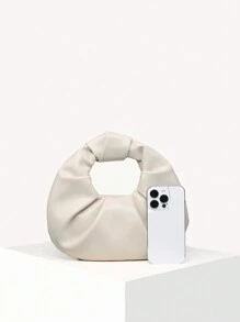 白色時尚褶皺設計手提包 - 米色 - 查看 3