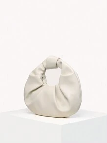白色時尚褶皺設計手提包 - 米色 - 查看 2