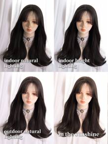 T-shape Lace Center-parting Front Long Curly Wig, 13*4*1 Black Brown Semi-machine Made Wig For Daily Wear, Natural And Realistic - Brown - View 9