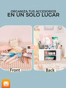 Organizador de escritorio multifuncional con cajon y 6 compartimentos - Azul - Ver 2
