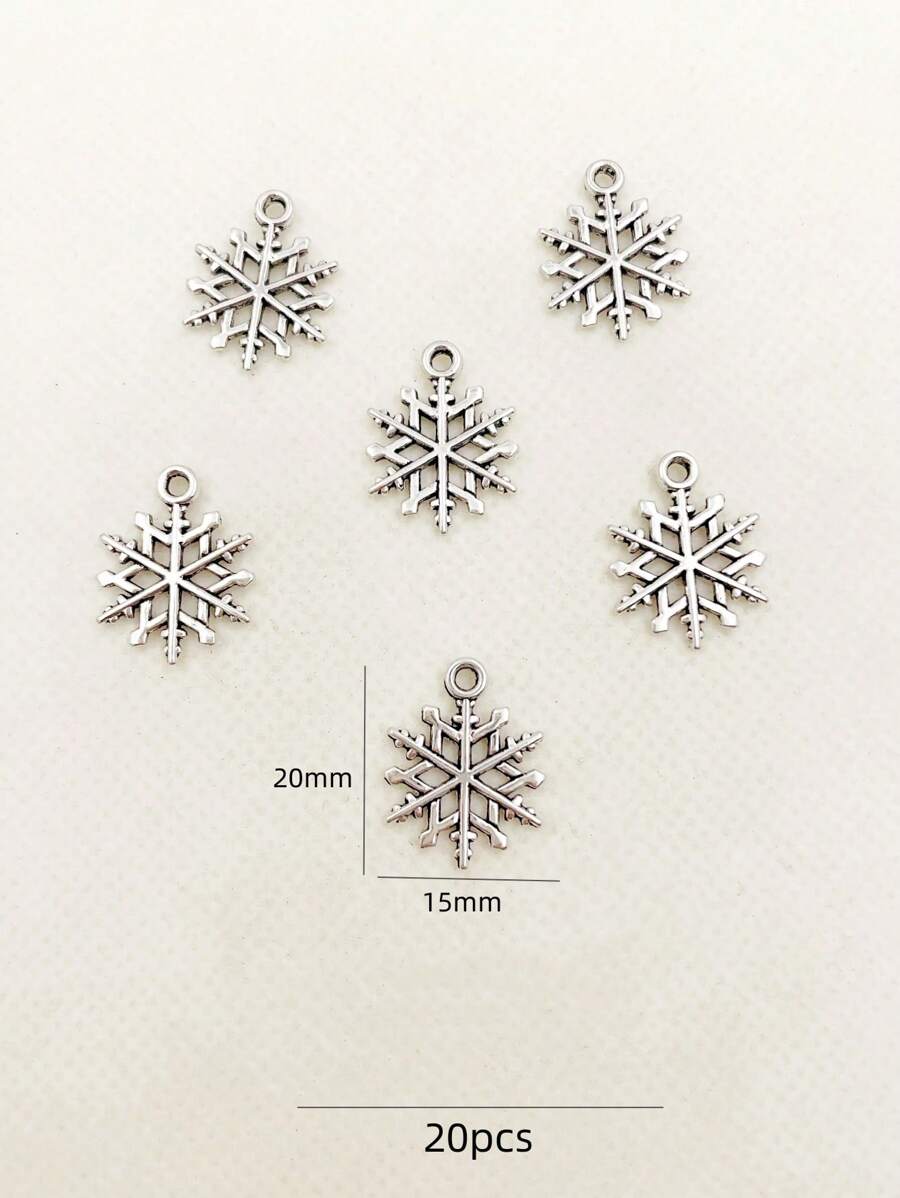 20 件diy 珠寶鋅合金雪花形狀吊墜適用於項鍊、耳環、手鍊製作 25x19 毫米 - 復古銀色 - 查看 1