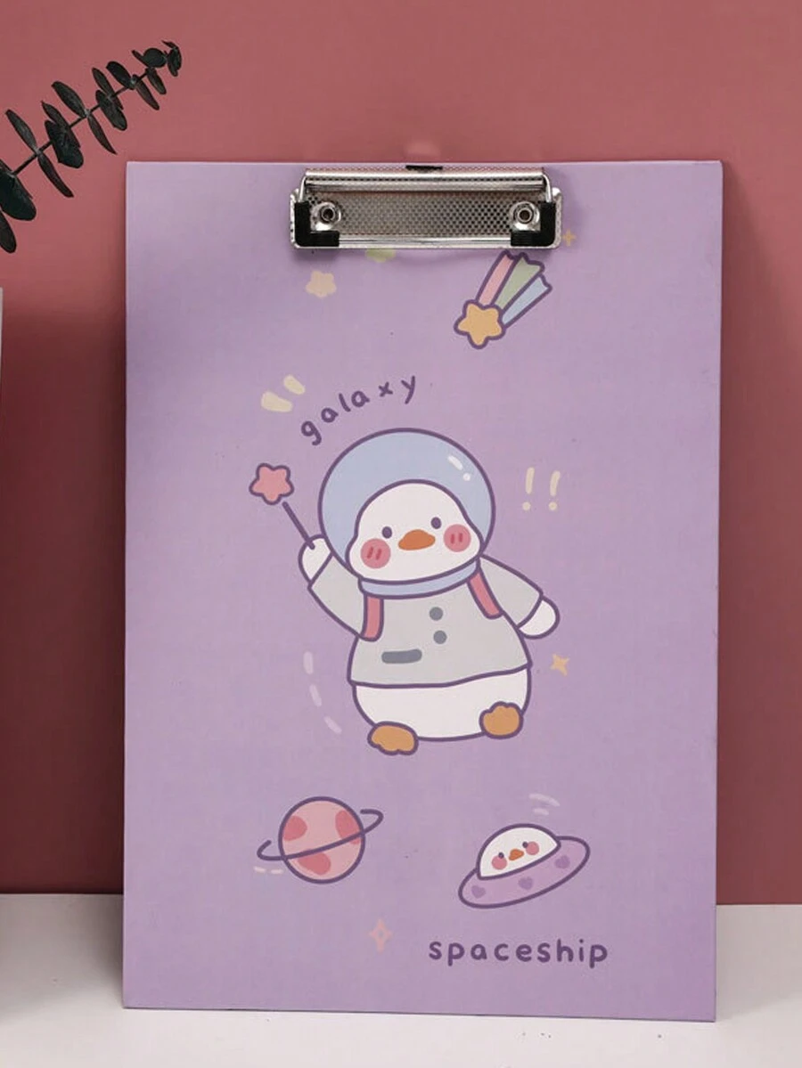 1 Pieza Pad De Clip De Dibujos Animados A4 Para Escribir Y Estudiar, Para Estudiantes Y Uso De Oficina - Morado - Ver 1