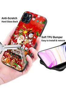 1入組紅色聖誕主題手機殼，搭配「聖誕快樂」字樣；防摔、防刮、軟Tpu邊緣緩衝、減震、全覆蓋鏡片；相容於 Iphone、三星、小米、Redmi、Oppo、Oneplus - 彩色 - 查看 4