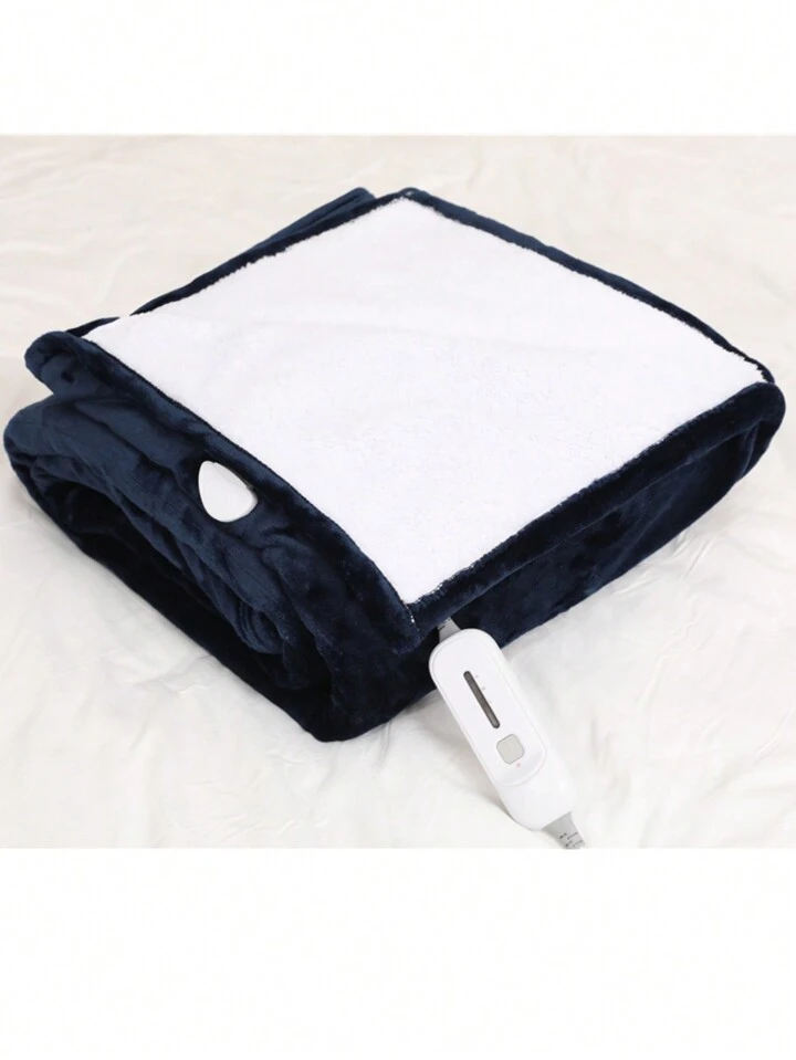 Stylish u0026 Simple Navy Blue Electric Heated Blanket With Plush | SHEIN USA
