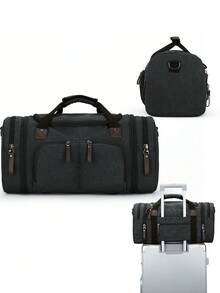 健身行李袋背包防水運動行李袋旅行週末包男式女式過夜包帶鞋隔層 - 黑色 - 查看 1