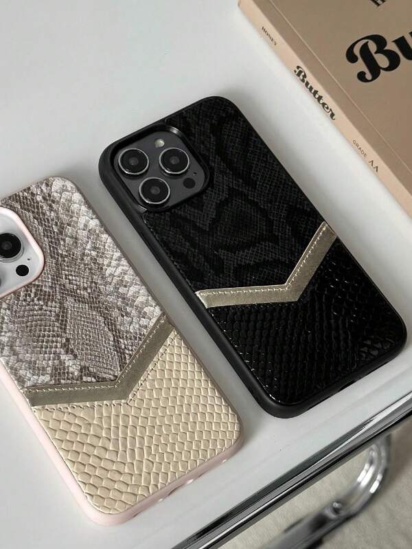 Ins Style Vintage Snake Pattern Phone Case & Card Holder Compatible With Iphone 15 Pro Max, Iphone 14 Pro Max, Iphone 13, Iphone 12
