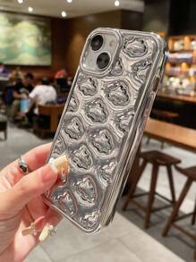 1pc Plated Silver 3d Cloud Design Phone Case - Silver - View 4