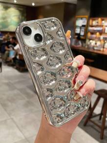 1pc Plated Silver 3d Cloud Design Phone Case - Silver - View 1