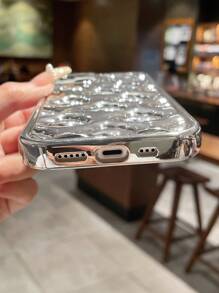 1pc Plated Silver 3d Cloud Design Phone Case - Silver - View 5