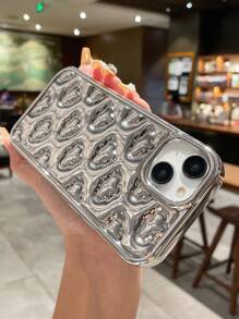 1pc Plated Silver 3d Cloud Design Phone Case - Silver - View 3