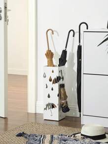 SONGMICS Paragüero de Metal, Soporte de Paraguas, con Bandeja de Goteo y 4 Ganchos, 15,5 x 15,5 x 49 cm, Blanco - Blanco - Ver 2