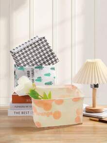 1pc Foldable Storage Basket, Snack Storage Basket, Desktop Toy Storage Box, Cosmetic & Jewelry Organizer - Orange - View 2