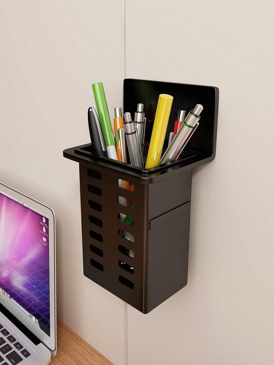 1set Plastic Wall-mounted Pen Holder For Home And Office Use - Black - View 1