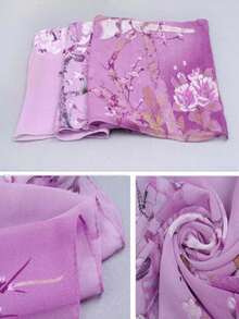 1條女士多色喜鵲圖案印花雪紡圍巾,沙灘披巾,防曬,適用於日常使用 - 紫羅蘭色 - 查看 2