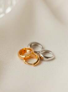 1 Pair 18K Gold Plated S925 Sterling Silver Thick Small Huggie Hoop Earrings for Women Girls, Chunky Gold Hoop Earrings for Party Daily Birthday, Hypoallergenic Copper Lightweight Jewelry Gift for Friends