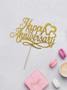 1 件周年快乐蛋糕装饰、结婚周年派对蛋糕装饰、圣诞节 - 金色 - 查看 3