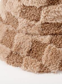 1pc Women's Fashionable Coffee Color Checkboard Bucket Hat For Daily Wear, Autumn/Winter Warm Bucket Hat - Coffee Brown - View 10