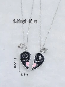 2 件裝月亮和半心形滴油吊墜項鍊套裝,好朋友風格 - 黑色 - 查看 3