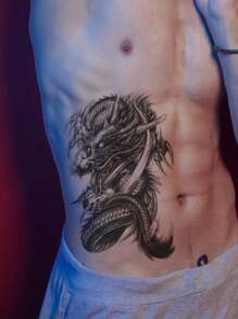 3 Piezas Sticker Temporal De Tatuaje Corporal Grande De Moda Con Patrón De Dragón Y Flor Personalizado Para Cubrir Cicatrices En El Brazo, Pecho, Abdomen Y Espalda - Multicolor - Ver 4