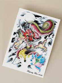 3 Piezas Sticker Temporal De Tatuaje Corporal Grande De Moda Con Patrón De Dragón Y Flor Personalizado Para Cubrir Cicatrices En El Brazo, Pecho, Abdomen Y Espalda - Multicolor - Ver 7