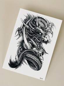 3 Piezas Sticker Temporal De Tatuaje Corporal Grande De Moda Con Patrón De Dragón Y Flor Personalizado Para Cubrir Cicatrices En El Brazo, Pecho, Abdomen Y Espalda - Multicolor - Ver 5