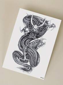 3 Piezas Sticker Temporal De Tatuaje Corporal Grande De Moda Con Patrón De Dragón Y Flor Personalizado Para Cubrir Cicatrices En El Brazo, Pecho, Abdomen Y Espalda - Multicolor - Ver 6