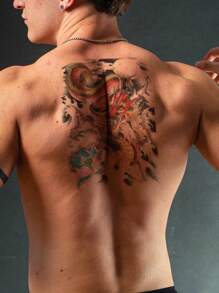 3 Piezas Sticker Temporal De Tatuaje Corporal Grande De Moda Con Patrón De Dragón Y Flor Personalizado Para Cubrir Cicatrices En El Brazo, Pecho, Abdomen Y Espalda - Multicolor - Ver 3