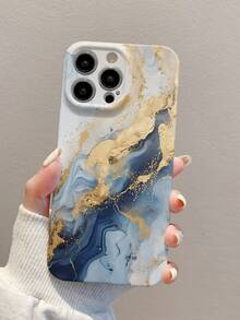 1 Funda Para Teléfono Anticaída De Cobertura Total Con Patrón De Mármol Azul Compatible Con Apple Iphone - Blanco - Ver 4