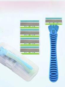 1 Pieza Kit De Afeitado Manual Manscaping Para Hombres Con Estuche, Incluye 4 Cuchillas De Afeitar - Azul - Ver 3