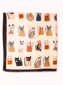 Cute 1pc Fashionable And Popular Scarf With Cat Pattern, Suitable For Daily Wear - Beige - View 7