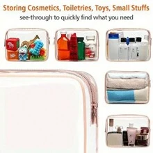 Set de 3 bolsas de playa rosas transparentes, bolsa con cremallera de plástico para bolsa de playa, organizador de viaje para cosméticos, productos de tocador, comestibles, divisor de cosméticos, bolsa interior para almacenamiento, esenciales para la escuela, organizador de viaje para vacaciones de verano, bolsa de maquillaje, artículos escolares, organizador de maquillaje, esenciales para vacaciones, bolsa de cosméticos, bolsa de maquillaje, organizador de maquillaje, almacenamiento de maquillaje, útiles escolares