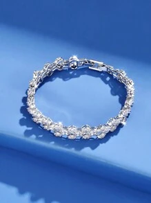 DV JEWELRY 1 pièce Bracelet plaqué or blanc en Zircone de luxe pour femme, cadeau de bijoux élégant pour les rendez-vous, les mariages, les anniversaires et les fêtes